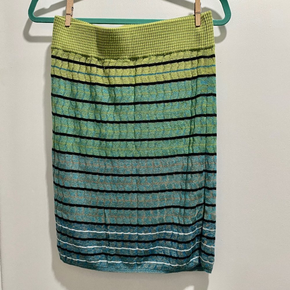 LOFT Lime Green and Teal Striped Knit Pencil Skirt